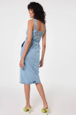 Women Scamp & Dude Pale Indigo Wash Scallop Strappy Denim Sundress