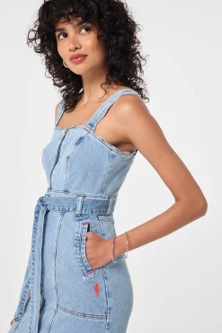 Women Scamp & Dude Pale Indigo Wash Scallop Strappy Denim Sundress