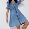 Women Scamp & Dude Pale Indigo Zip Detail Tiered Short Denim Dress