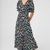 Women Scamp & Dude Pale Khaki with Rainbow Shadow Leopard Flute Sleeve Midi Tea Dress