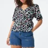 Women Scamp & Dude Pale Khaki with Rainbow Shadow Leopard Button Through Blouse