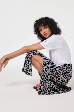 Women Scamp & Dude Pale Khaki with Rainbow Shadow Leopard Split Front Skirt