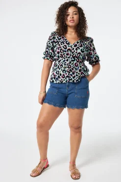 Women Scamp & Dude Pale Khaki with Rainbow Shadow Leopard Button Through Blouse