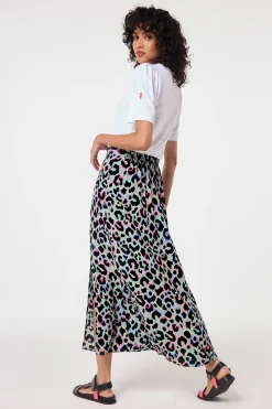 Women Scamp & Dude Pale Khaki with Rainbow Shadow Leopard Split Front Skirt