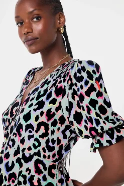 Women Scamp & Dude Pale Khaki with Rainbow Shadow Leopard Short Tea Dress