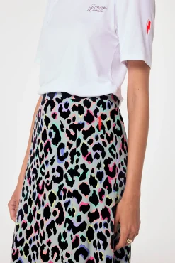 Women Scamp & Dude Pale Khaki with Rainbow Shadow Leopard Split Front Skirt