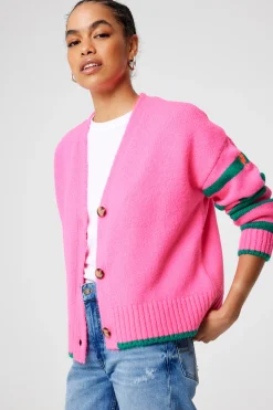 Women Scamp & Dude Pink and Green Stripe Cardigan