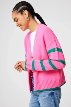 Women Scamp & Dude Pink and Green Stripe Cardigan