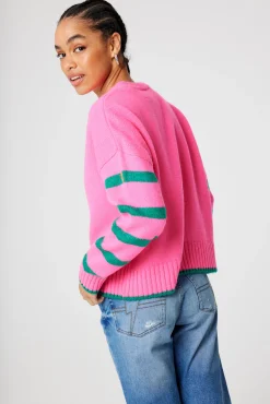 Women Scamp & Dude Pink and Green Stripe Cardigan