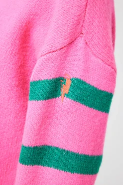 Women Scamp & Dude Pink and Green Stripe Cardigan