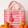 Women Scamp & Dude Pink and Ivory Stripe Canvas Tote Bag