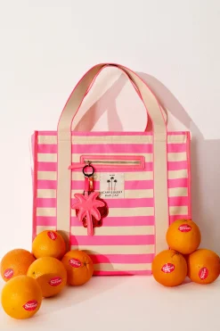 Women Scamp & Dude Pink and Ivory Stripe Canvas Tote Bag