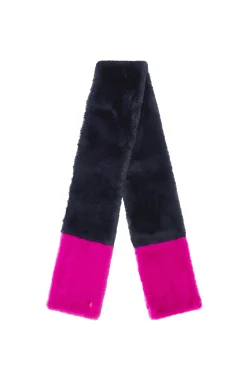 Women Scamp & Dude Pink and Navy Colour Block Faux Fur Scarf
