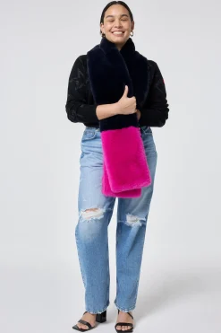 Women Scamp & Dude Pink and Navy Colour Block Faux Fur Scarf