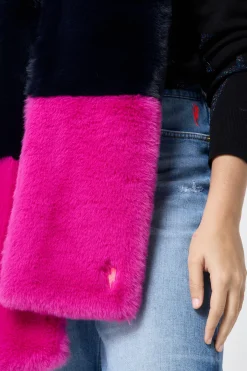 Women Scamp & Dude Pink and Navy Colour Block Faux Fur Scarf