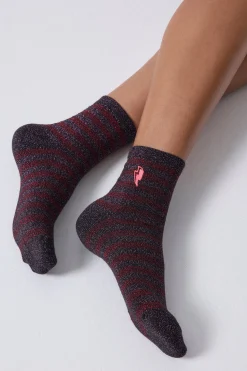 Women Scamp & Dude Pink and Red Stripe Lurex Socks