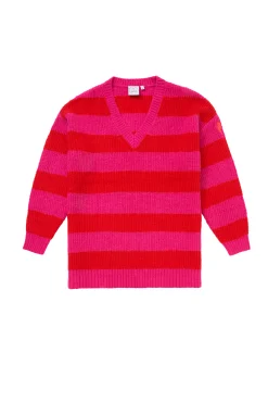 Women Scamp & Dude Pink and Red Stripe V Neck Knit Jumper