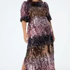Women Scamp & Dude Pink Ombre Sequin Puff Sleeve Midi Dress