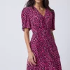 Women Scamp & Dude Pink with Black Leopard Angel Sleeve Short Tea Dress