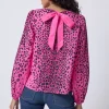 Women Scamp & Dude Pink with Black Wild Leopard Blouson Sleeve Top