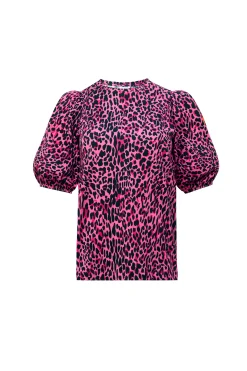 Women Scamp & Dude Pink with Black Wild Leopard Puff Sleeve T-Shirt