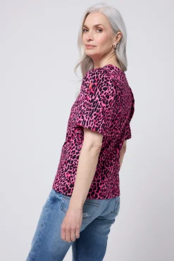 Women Scamp & Dude Pink with Black Wild Leopard Puff Sleeve T-Shirt