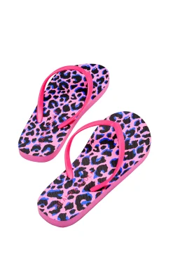 Women Scamp & Dude Pink with Blue & Black Leopard Flip Flops