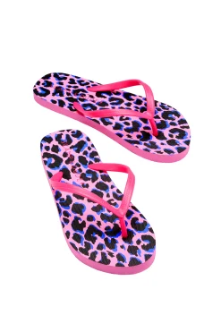 Women Scamp & Dude Pink with Blue & Black Leopard Flip Flops