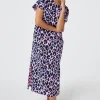 Women Scamp & Dude Pink with Blue and Black Shadow Leopard Midi T-Shirt Dress
