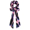 Women Scamp & Dude Pink with Blue and Black Shadow Leopard Surplus Fabric Bow Scrunchie