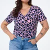 Women Scamp & Dude Pink with Blue and Black Shadow Leopard V-Neck T-Shirt