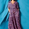 Women Scamp & Dude Pink with Blue and Black Shadow Leopard Tie Front Maxi Dress