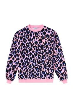 Women Scamp & Dude Pink with Blue and Black Shadow Leopard Oversized Sweatshirt