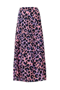 Women Scamp & Dude Pink with Blue and Black Shadow Leopard Split Front Skirt