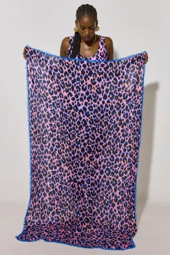 Women Scamp & Dude Pink with Blue and Black Shadow Leopard Charity Super Scarf