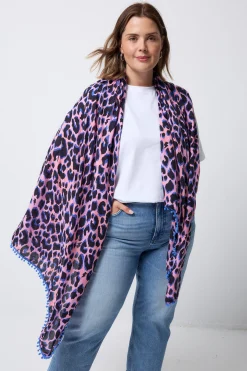 Women Scamp & Dude Pink with Blue and Black Shadow Leopard Charity Super Scarf