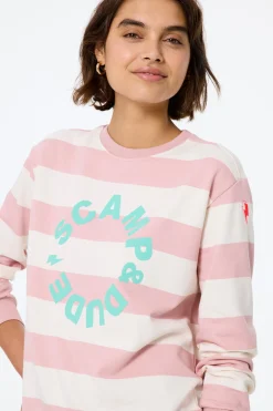 Women Scamp & Dude Pink with Cream Stripe and Logo Oversized Sweatshirt