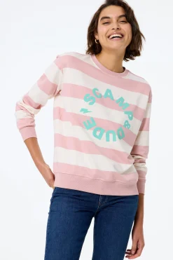 Women Scamp & Dude Pink with Cream Stripe and Logo Oversized Sweatshirt