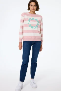 Women Scamp & Dude Pink with Cream Stripe and Logo Oversized Sweatshirt