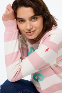 Women Scamp & Dude Pink with Cream Stripe and Logo Oversized Sweatshirt