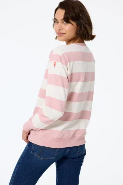 Women Scamp & Dude Pink with Cream Stripe and Logo Oversized Sweatshirt