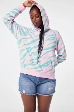 Women Scamp & Dude Pink with Green Tiger Print Relaxed Hoodie