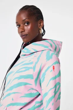 Women Scamp & Dude Pink with Green Tiger Print Relaxed Hoodie