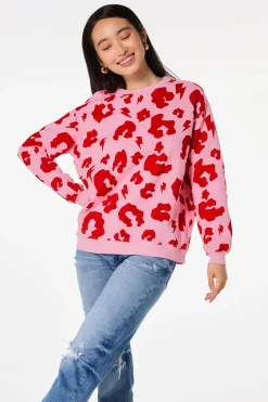Women Scamp & Dude Pink with Red Mega Leopard Oversized Sweatshirt