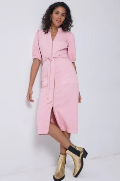 Women Scamp & Dude Pink Zip Detail Denim Dress