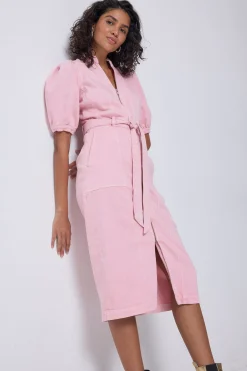 Women Scamp & Dude Pink Zip Detail Denim Dress