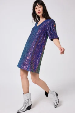 Women Scamp & Dude Purple Iridescent Sequin V-Neck Short Dress