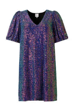 Women Scamp & Dude Purple Iridescent Sequin V-Neck Short Dress