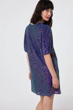 Women Scamp & Dude Purple Iridescent Sequin V-Neck Short Dress