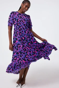 Women Scamp & Dude Purple with Pink and Black Snow Leopard Maxi Dress